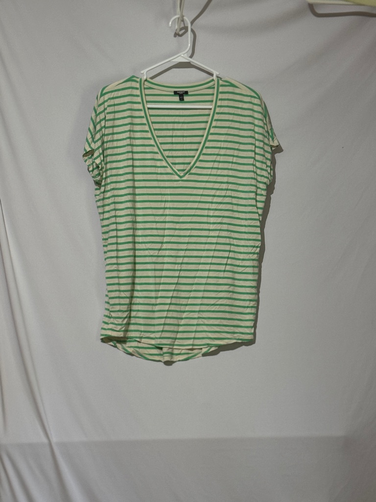 Express Londongreen & White Striped V-Neck Tee